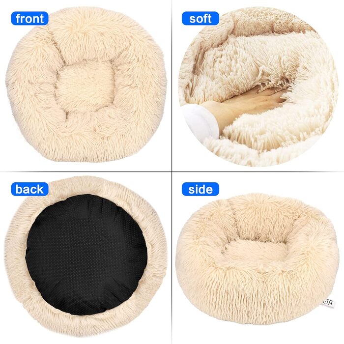 Квіткове ліжко для кота Queta: м'яке, плюшеве, кругле, 50x50x20 см, бежеве