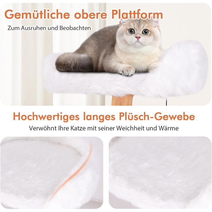 Дерев'яний кігтеточки для котів Costway 87см з гамаком та джутовими стовпчиками, з м'якими сидіннями, білий, 2 стовпчики (3 стовпчики з печереєю)