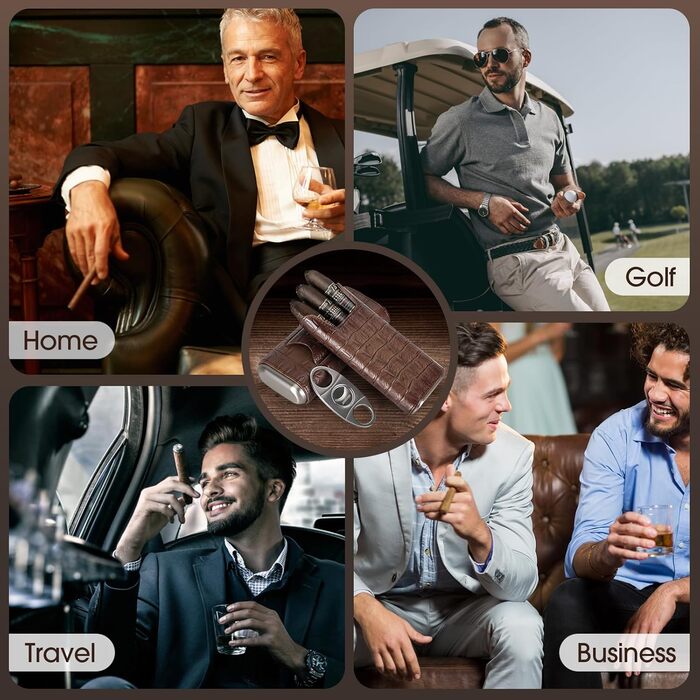 Чохол для сигар Scotte з натуральної шкіри, внутрішнє покриття з кедру, портативна humidor-коробка з різаком, коричневий