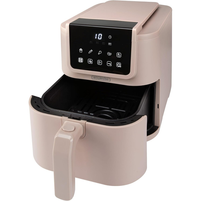 Фритюрниця BOURGINI з керамічним покриттям, без хімікатів (PFAS, C6, PFHxA, PTFE, PFOA та BPA), 5 літрів, компактний дизайн, 1500 Вт, для здорового харчування (Бежевий)