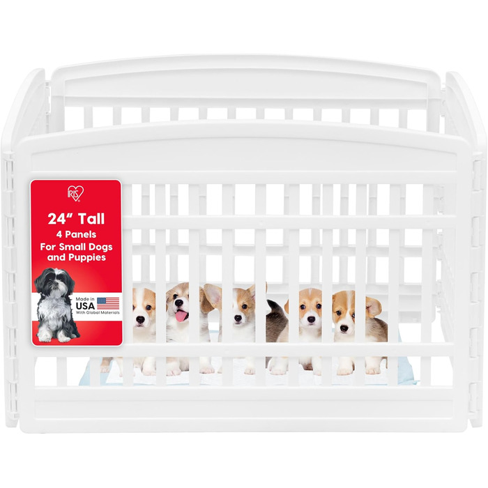 Клітка для собак IRIS USA 61 см, 6 панелей, 61 x 61 x 24 см, загін для цуценят, білий, для дому