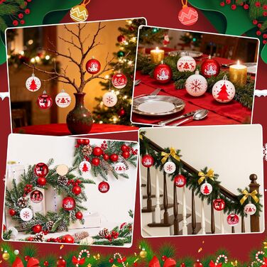 Набір прикрас на ялинку 16 шт. 6 см, пластикові кулі, червоно-білі, міцні, з кріпленням, для декору ялинки в приміщенні та на вулиці