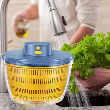 Automatic Salad Spinner, USB Wireless 4000ml Salad Spinner Dehydrator for Fruits and Vegetables, Salad Bowl for Serving, Quickly Drains Kitchen Helper in Trendy Color, Long Standby Time (Blue)