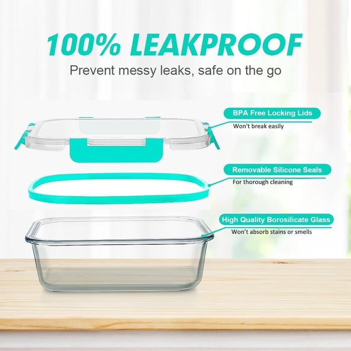 Набір контейнерів Verones 24 шт. з кришкою, повітріобмінний, скляний, для зберігання їжі, зелений