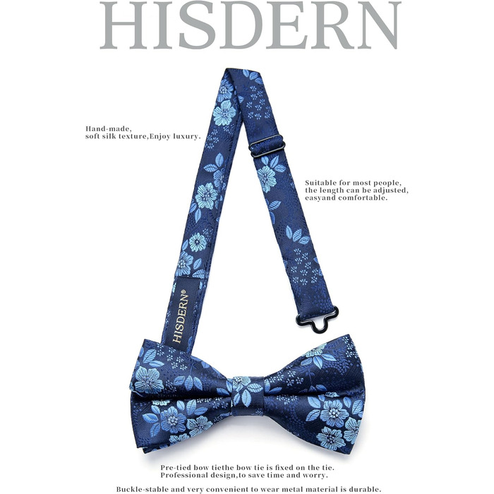 Метелик HISDERN для чоловіків з кишеньковим хустинкою, однотонний, регульований, для смокінгу, весілля, вечірки, синій та білий