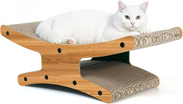 Котяче дряпальний комплекс з будиночком - XL дряпка з картону для кішок 56x26x20 см - Міцне ліжко-дряпка, місце для відпочинку з іграшкою, дерево