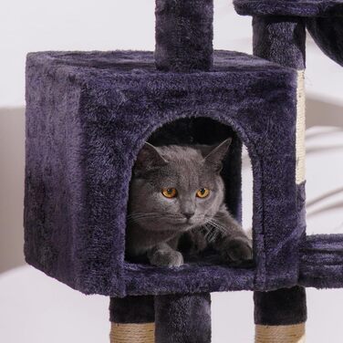 Котячий будиночок Hey-brother Kratzbaum з іграшками, платформою, гамаком та сизалевими стовпчиками для дряпання, EMPJ004SW-N (111 см, сірий)