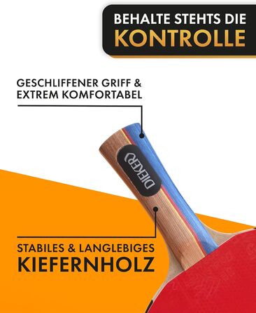 Набір для пінг-понгу DIEKER | 2 ракетки, 3 преміум м'ячі, міцна сумка | Для всієї родини, чорний