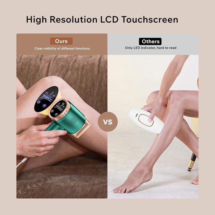 Пристрій для епіляції IPL, лазерний епілятор з 9 рівнями потужності, 600 нм червоне світло, LCD-сенсорний екран, для жінок та чоловіків, обличчя, бікіні-зона, тіло, зелений