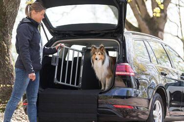 Тріксі переносна клітка для собак, алюміній, 60x65x86 см, стабільна, тиха, з безпечним замком та неслизьким килимком - 39342 (графіт, L 74x55x61 см, однокімнатна клітка)