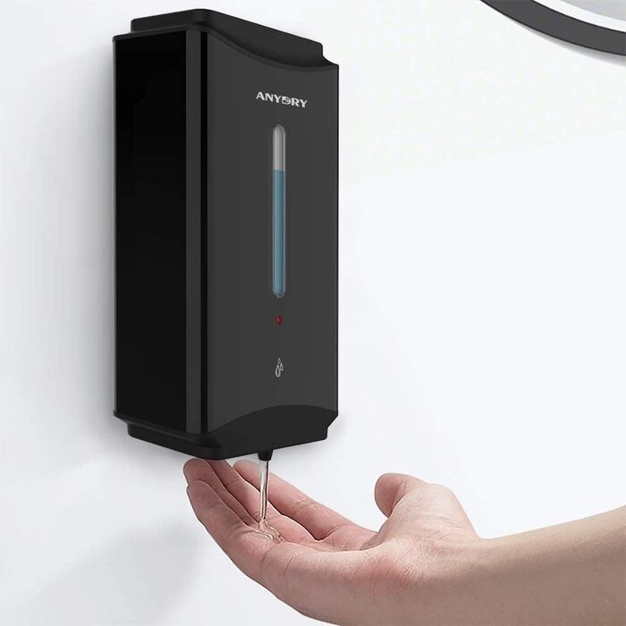 anydry AD1206 Commercial Wall Mount Automatic Liquid Soap Dispenser, Stainless Steel Finish, 1100ml Large Capacity (Matte Black)