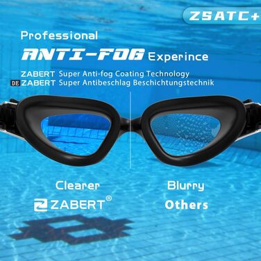 ZABERT W1 Плавальні окуляри для дорослих, антифог, UV-захист, водонепроникні, унісекс, чорні-сині, прозорі лінзи