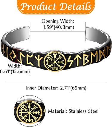 Чоловічий браслет JewelryWe з нержавіючої сталі з вовком, плетіння, стиль вікінг/байкер, відкритий браслет, срібло/золото/чорний, еластичний, Vegvisir