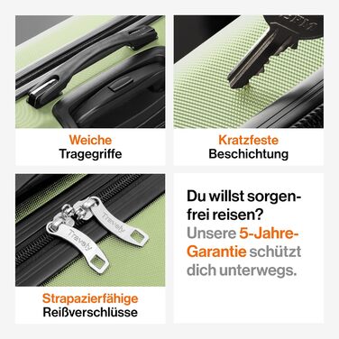 Чемодан Travely з полікарбонату, 67 см, 60 л - міцний валіза з TSA замком, зручні колеса, колір: туманно-зелений