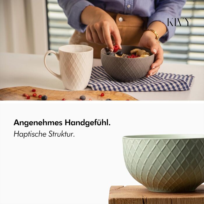 KIVY Cereal Bowl Set - 6 x 850ml - Large Bowls, Soups & Porridge - Soup Bowls - Bowls - Cereal Bowls - Soup Bowls - Bowl Set - Cereal Bowl Ceramic (Cream White, Bowls)