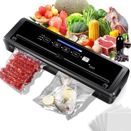 Вакуумний пакувальник 5-в-1 для продуктів харчування: сухий/вологий режим, зберігає свіжість до 7 разів довше, 70 кПа, вбудований різак, шланг, 10 пакетів