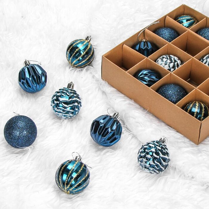 Набір прикрас на ялинку 16 шт. - Синє пластикові кулі, 6 см, для ялинки