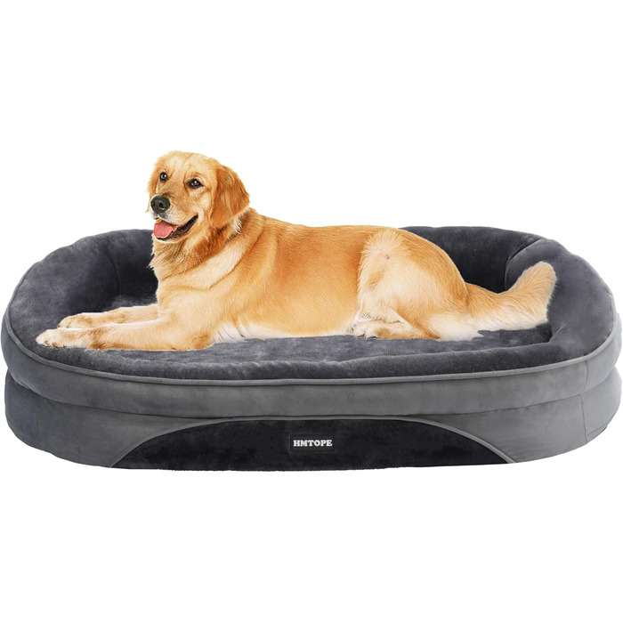Ортопедичне ліжко для собак, диван для собак з валиком для шиї, кошик для собак з антиковзким дном, знімний та пральний, середні та великі породи, 106 x 79 x 17 см, темно-сірий