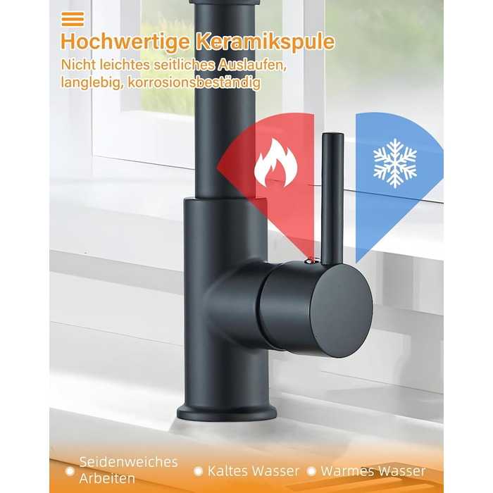 Кухонний змішувач Hbronzeshower з висувною лійкою, 360° обертання, нержавіюча сталь, матове нікель, для кухні