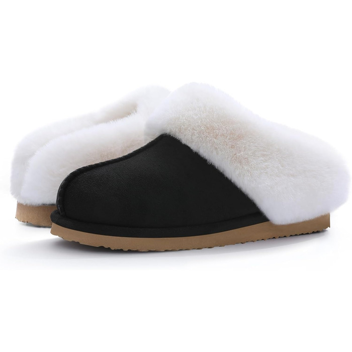 Жіночі халапи Litfun Зимові теплі плюшеві тапочки з замшею та піною Memory Foam з штучним хутром на комірі. Підходять для дому та вулиці (Чорний, 37.5/38 EU)