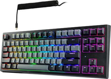 TECWARE Phantom+ 87-клавішна RGB-механічна клавіатура (Чорна) з перемикачами Wraith Red (лінійні, 45 г) – підключення по кабелю, індивідуальне налаштування кольору та підсвічування для кожної клавіші