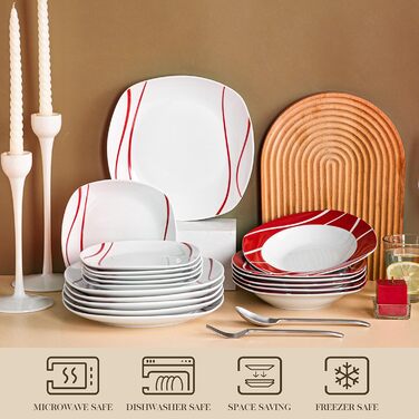 MALACASA, Felisa Series, 36-Piece Dinnerware Set made of Porcelain Tableware with 12 Dinner Plates, 12 Cake Plates, 12 Soup Plates each, Combination Service for 12 People, 36-Piece Tableware Set