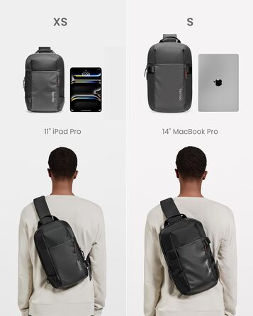 tomtoc Чоловіча сумка через плече Sling Bag для MacBook Air/Pro 13-14 дюймів, чорна, водонепроникна