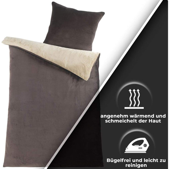 Комплект постільної білизни DreamHome Winter Wende з плюшу 135x200, Nicky-Teddy, Cashmere Touch, кораловий фліс, колір: коричнево-бежевий