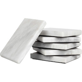 Set of 6 white, handcrafted marble coasters, 8.9 cm, for bar drinks and coffee cups, square coaster set for kitchen – ideal pot mat, coasters, plates – no wood