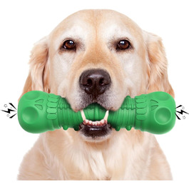 HETOO Dog Toy, indestructible, robust, squeaking, chew toy for aggressive chewers, large and medium-sized dog breeds, dental care (Large, Green)