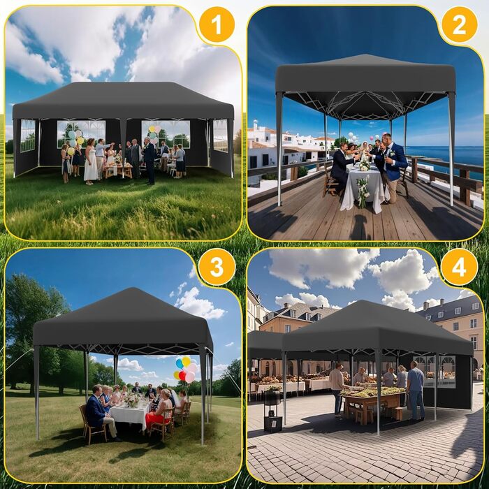 Devoko Gazebo, 2x2 Meter Waterproof, Stable, Winter-Proof Gazebo with 3 Height Adjustments, Foldable Gazebo with UV Protection 50+, Folding Tent, Gazebo with Carry Bag, For Garden, Outdoor, Camping, (3x6m, 6 Side Walls, Grey)