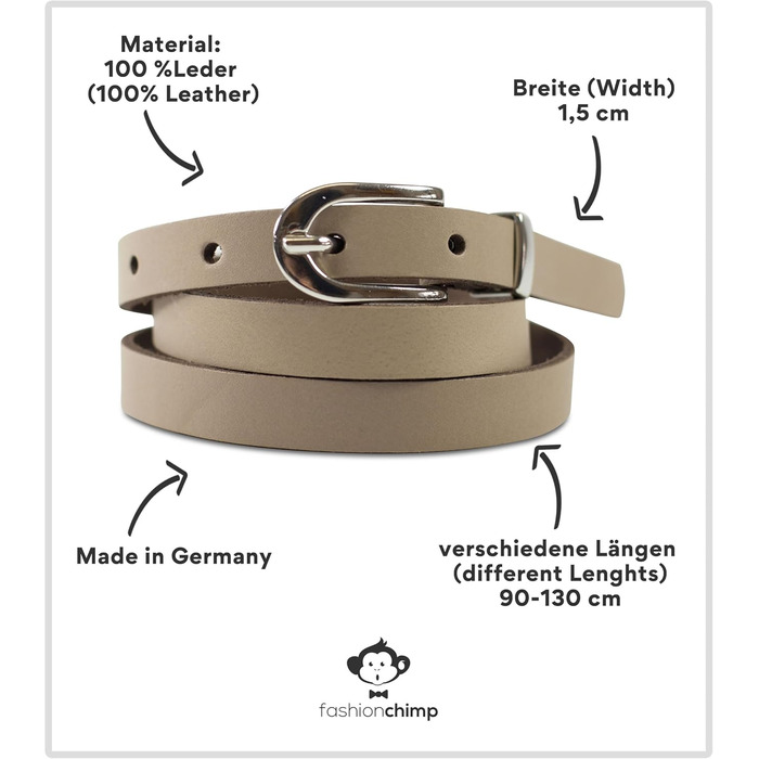 Жіночий шкіряний ремінь fashionchimp Basic, 1.5 см, червоний, Made in Germany