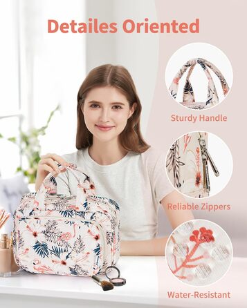 Велика косметичка для жінок Kulturtasche Damen Gross, дорожня косметичка, сумочка для макіяжу, валізка для туалетних речей (Бежевий фламінго)