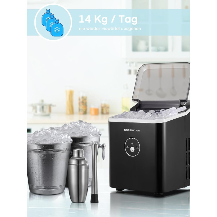 2024 Ice Maker Winner - 14kg Capacity, Fast Ice Production, Quiet Operation, 120W with Scoop & Basket - Compact Ice Maker for Home & Office (Black)