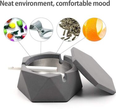 Бетонна попільничка MOSTFUN з кришкою, геометричний дизайн, для вулиці та дому, з нержавіючою сталею, скандинавський стиль