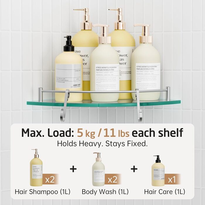 Скляна поличка для душу/ванної кімнати KES - настінна скляна поличка з нержавіючої сталі SUS304, BGS101A--P