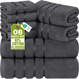 Набір рушників для ванної Utopia Towels, 8 шт. (2 великих, 2 середніх, 4 маленьких), бавовняні, гігроскопічні та швидкосохнучі, сірі