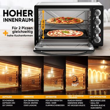 Міні-піч Stillstern 60L з конвекцією, Pizza Ø40, CYCLONE PRO+ з антипригарним покриттям, розморожування, таймер 2год, для кемпінгу, гриль з насадкою