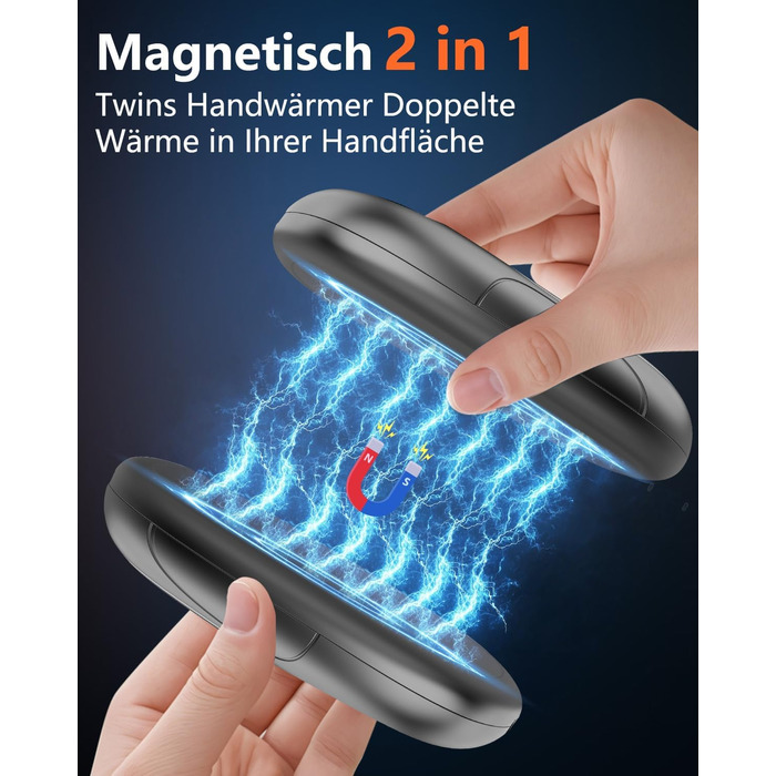 Електричні грілки для рук - 2 шт. з LED-дисплеєм, 3 режими нагріву, акумуляторні, для дітей, чоловіків, жінок - чорні