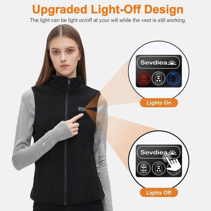 Жіноча флісова жилетка з підігрівом та Powerbank 16000mAh, 9 зон підігріву, контролер, світлодіодне освітлення, чорний