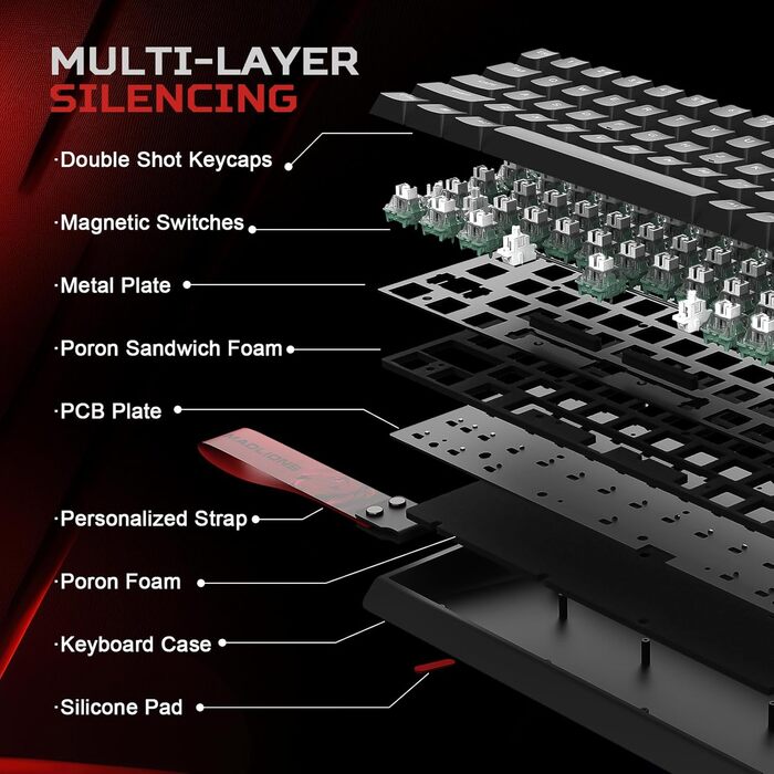 Механічна ігрова клавіатура YUNZII MADLIONS MAD68 з провідним підключенням, Hall Effect, PBT клавіші, RGB підсвічуванням, 8K polling rate (Black, Magnetic Amber Pro Switch)