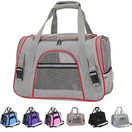 Транспортна переноска для собак та котів, складна, з регульованою ручкою та знімною плюшевою підстилкою (сіро-червона)