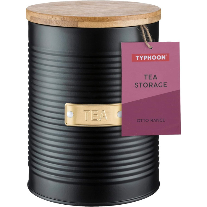Контейнер для кави TYPHOON OTTO 1.4L з бамбуковим кришками та силіконовим ущільнювачем, декорований, з покриттям зі сталі. Підходить для кавових зерен, меленої кави та капсул. Також для чаю.