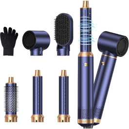 Фен-щітка 5 в 1 Airstyler Pro 1000W з регулюванням напрямку повітря, іонізація, для створення об'єму, локонів та укладання волосся, Blaugold