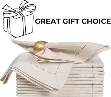 Linen-cotton-flax fabric napkin with hem, 50x50 cm, natural, wedding napkins, cocktail napkins, cloth napkins, cotton napkins, machine-washable napkins, 12 pieces