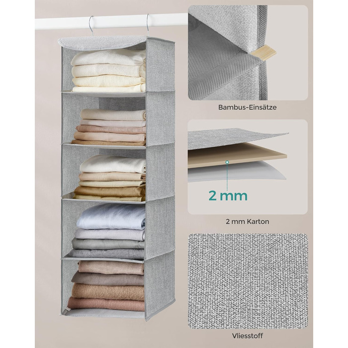 Органайзер для шафи SONGMICS, вішалка для одягу, полиця-органайзер, сіра, 2 шт.