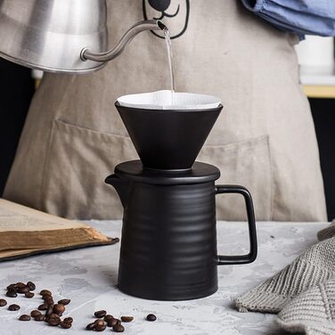 Порцеляновий кавовий фільтр 500 мл з чашкою, кавоварка pour over з керамічним кухлем, кавник з фільтром, багаторазовий кавовий дрипер, білий
