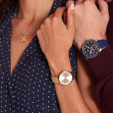 Годинник Tommy Hilfiger для жінок з металевим браслетом Mesh - кварцовий, сталь, срібло, золото, рожеве золото, темно-синій