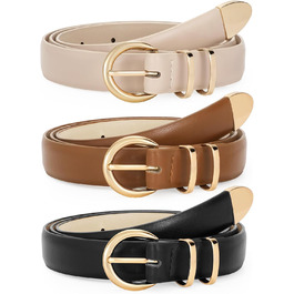 LEACOOLKEY: 3 жіночі шкіряні ремені-коси для джинсів та суконь. В'язані ремені з металевою блискавкою (100 см). Розмір: 66-76 см. Кольори: чорний, коричневий, бежевий.