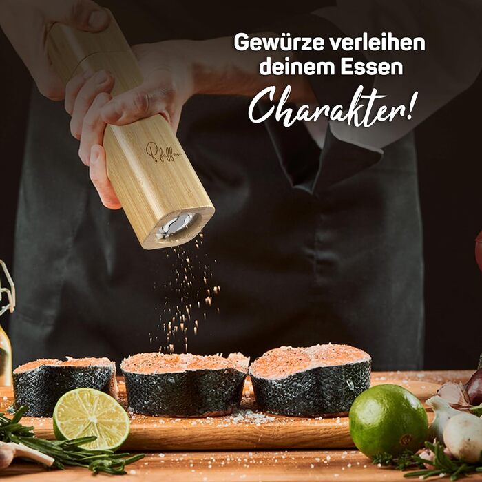 Набір з двох дерев'яних мельниць для солі та перцю з керамічним механізмом | Salz und Pfeffermühle Holz Groß